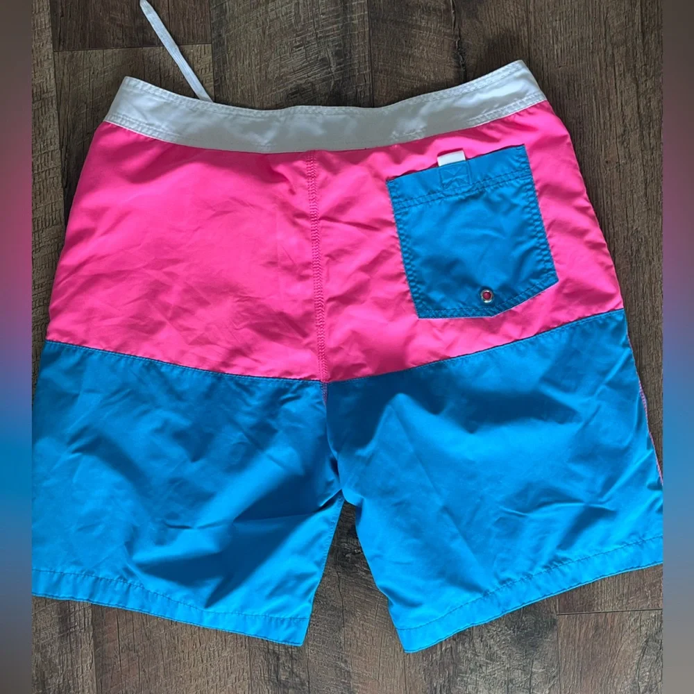 Old Navy Men’s Large 80s Colorblock Board Shorts‎ Pink Blue Swim Trunks